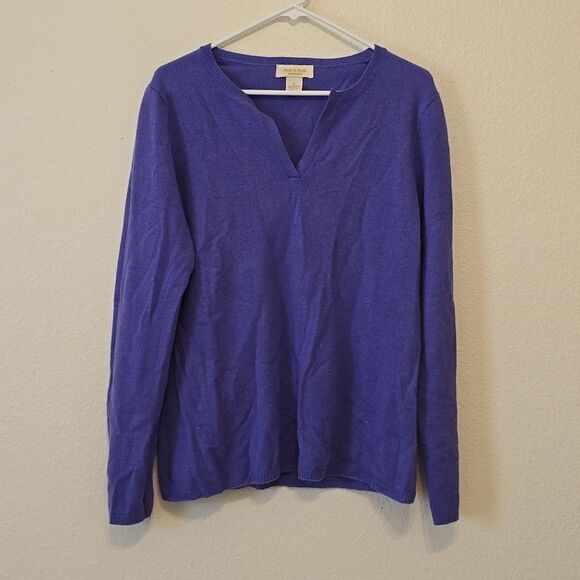 Peck & peck, cashmere sweater, blue, size small, v-neck, L - Picture 1 of 8